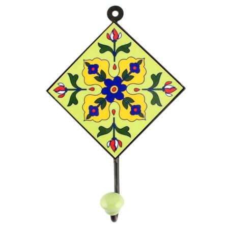 Pea Green Leaf Flower Ceramic Tile Wall Hook